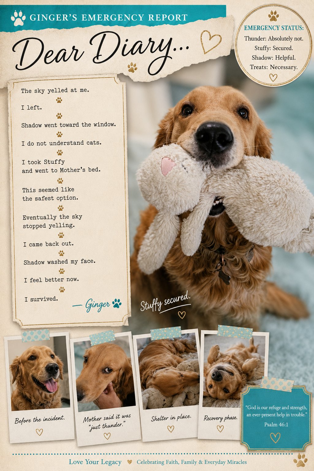 Ginger's Emergency Report, her diary of the thunderstorm