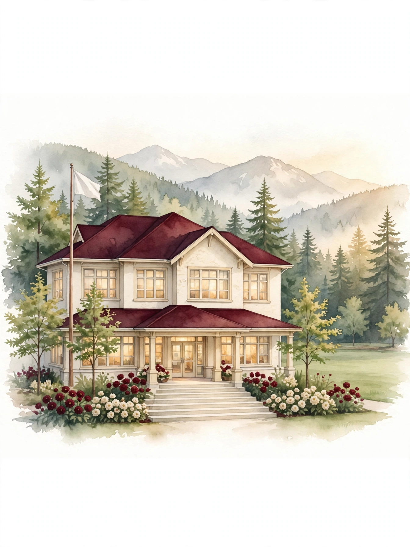 Watercolour illustration of a welcoming school