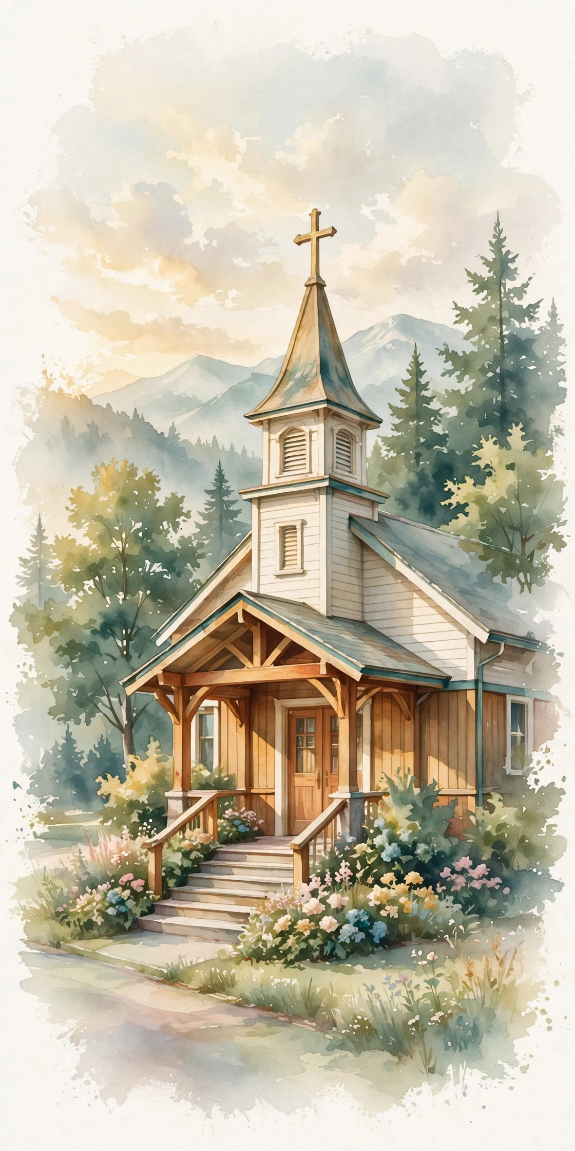 Watercolour illustration of a welcoming church
