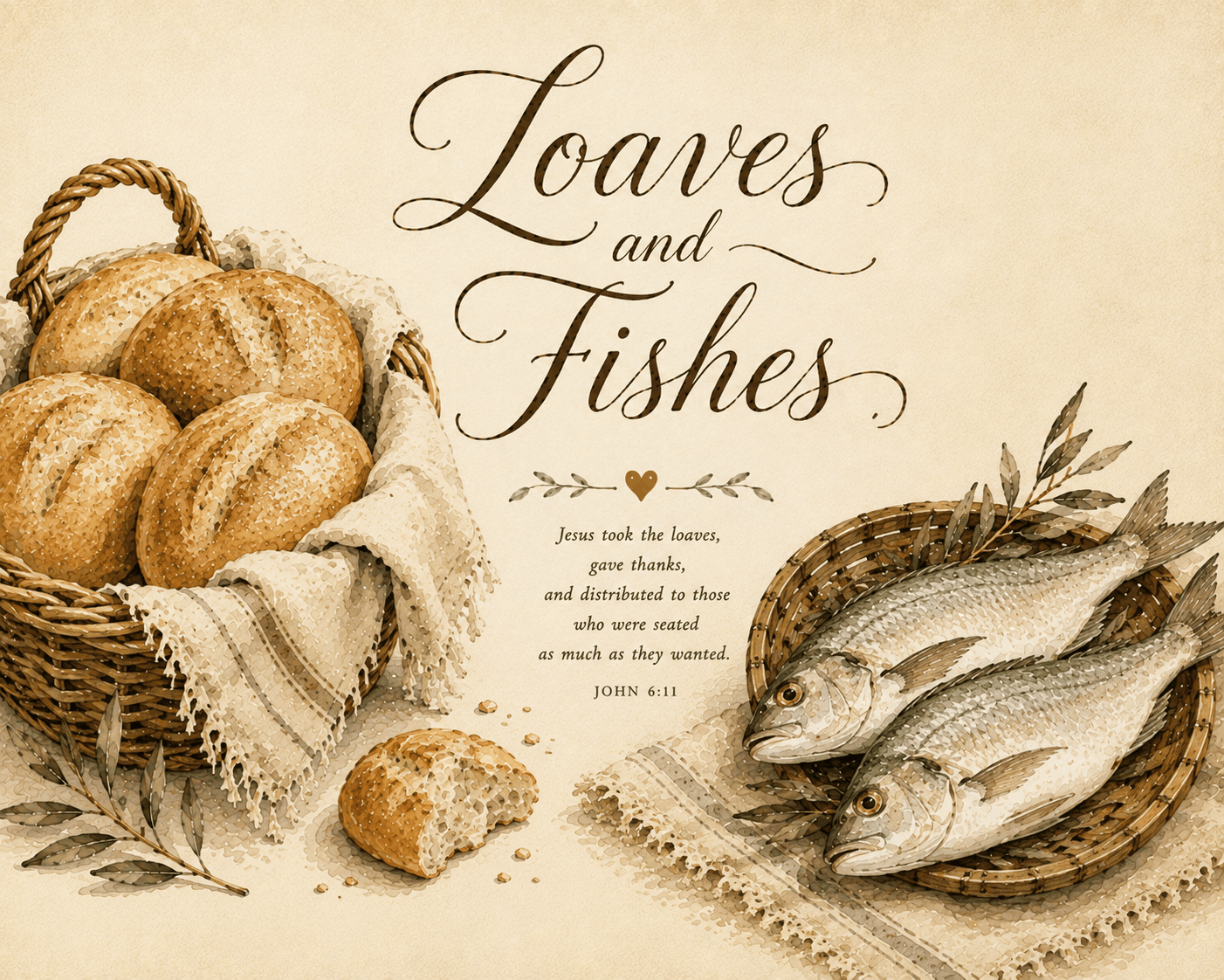 Loaves and Fishes scripture art card